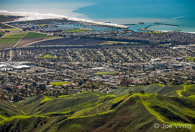Aerial view from behind Two Trees looking towards the Ventura Harbor