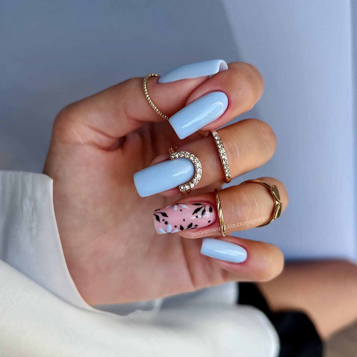 Long Square Light Blue Nails