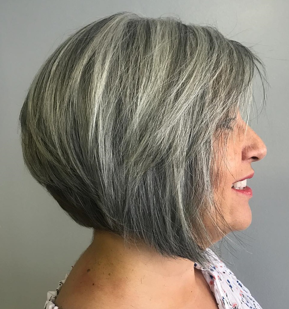 Grey Inverted Bob For Thick Hair