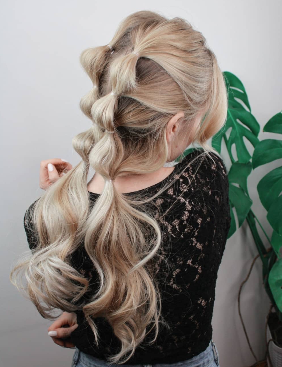 Two Bubble Braids on Long Blonde Hair