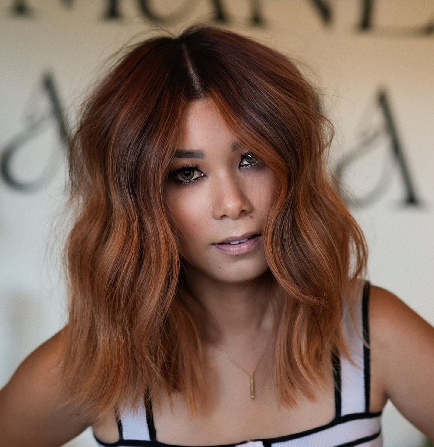 Ginger Brown Hair on Long Bob Cut