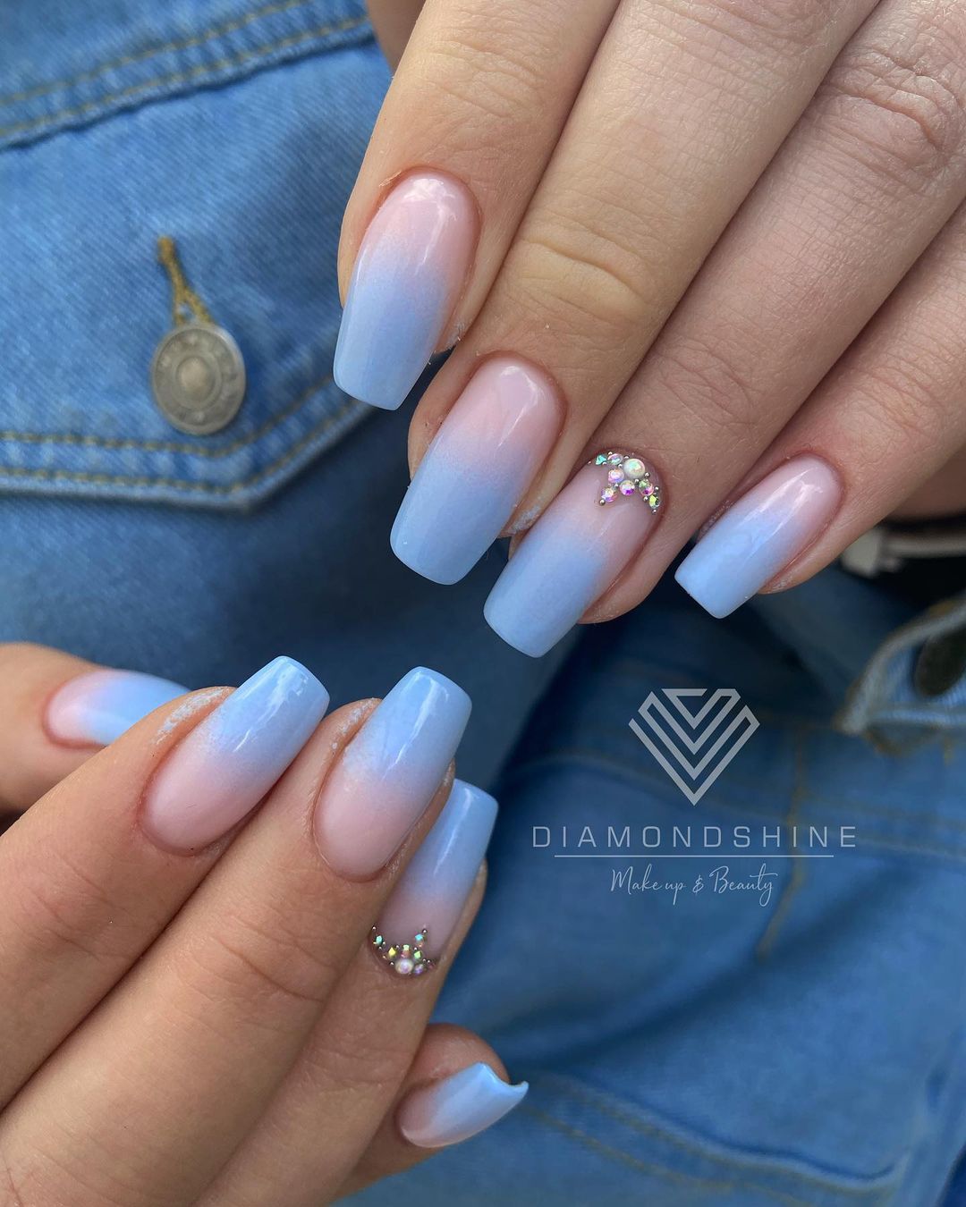 Short Blue Ombre Nails