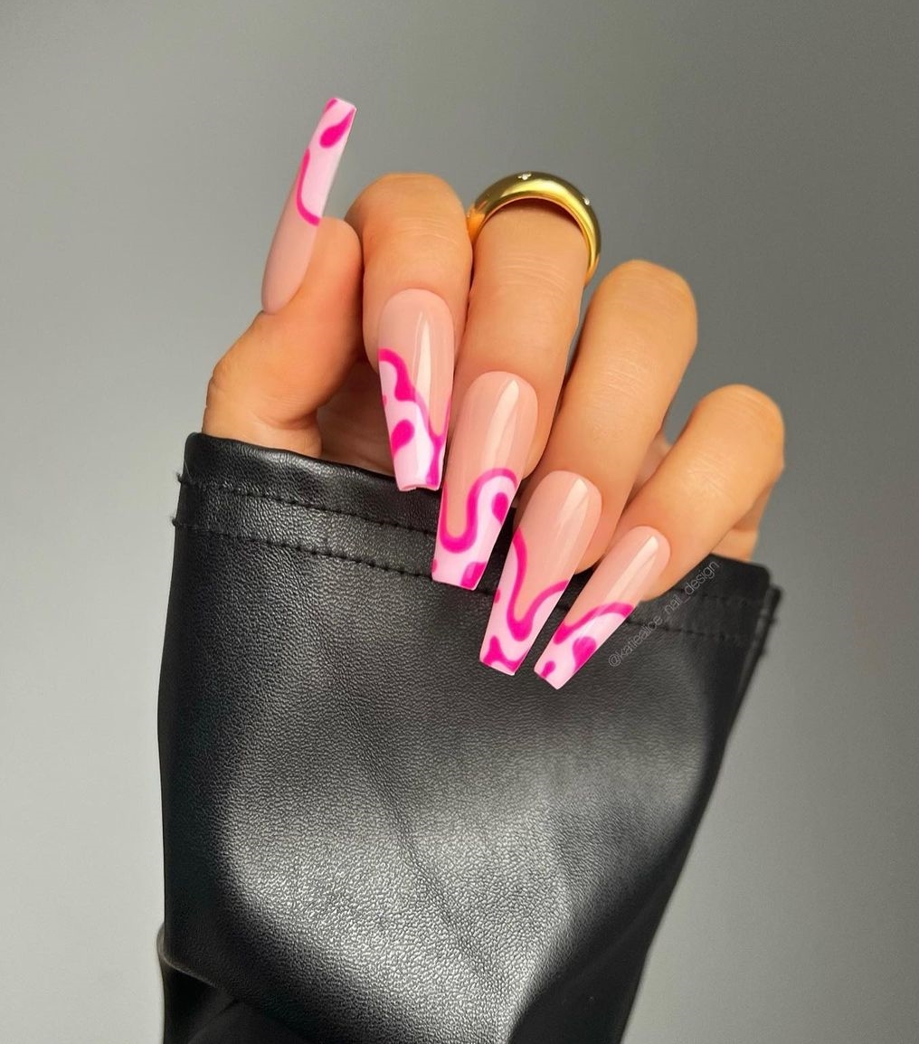 Pink Coffin Acrylic Nails