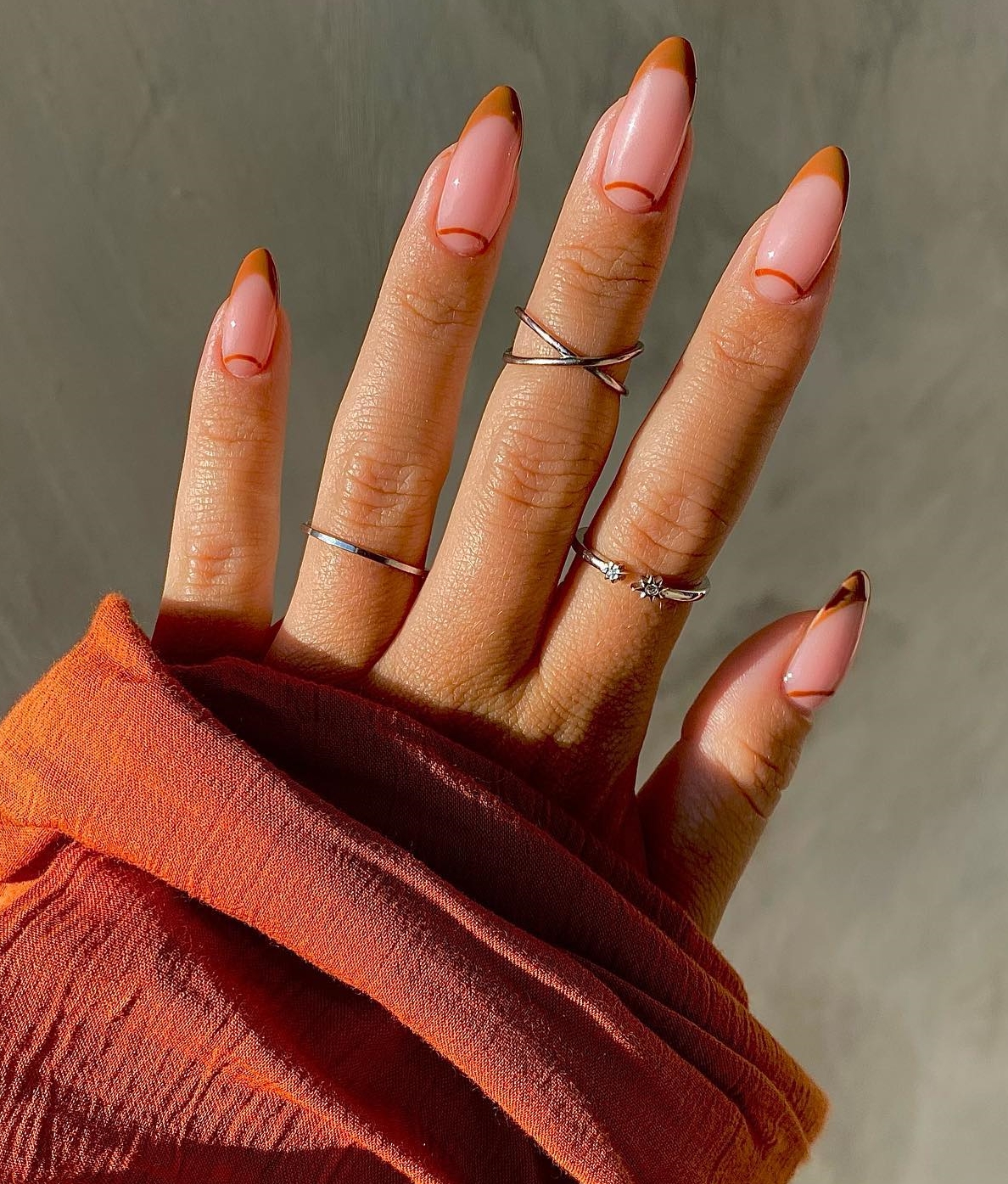 Long Round Brown French Tip Nails