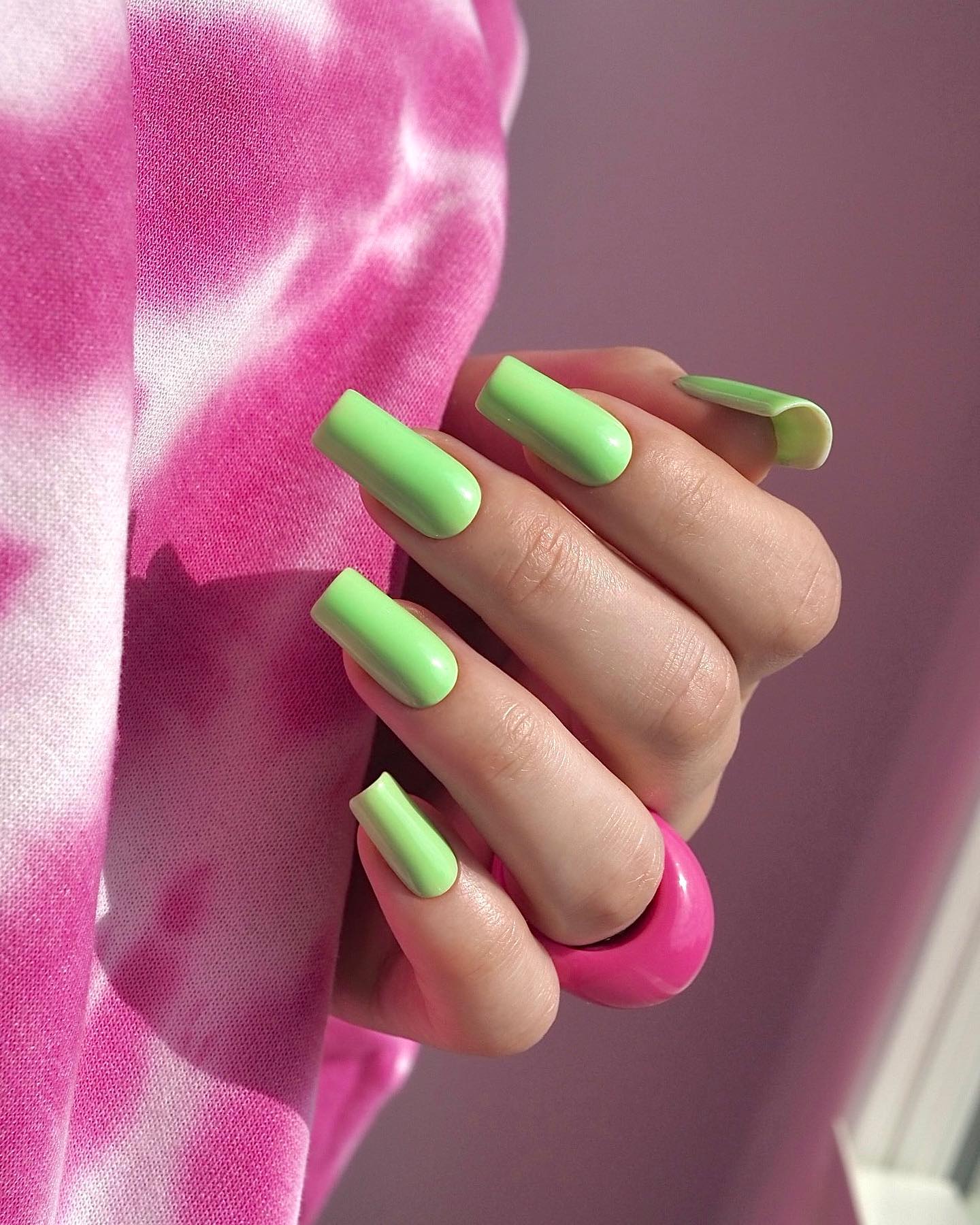 Long Square Light Green Nails