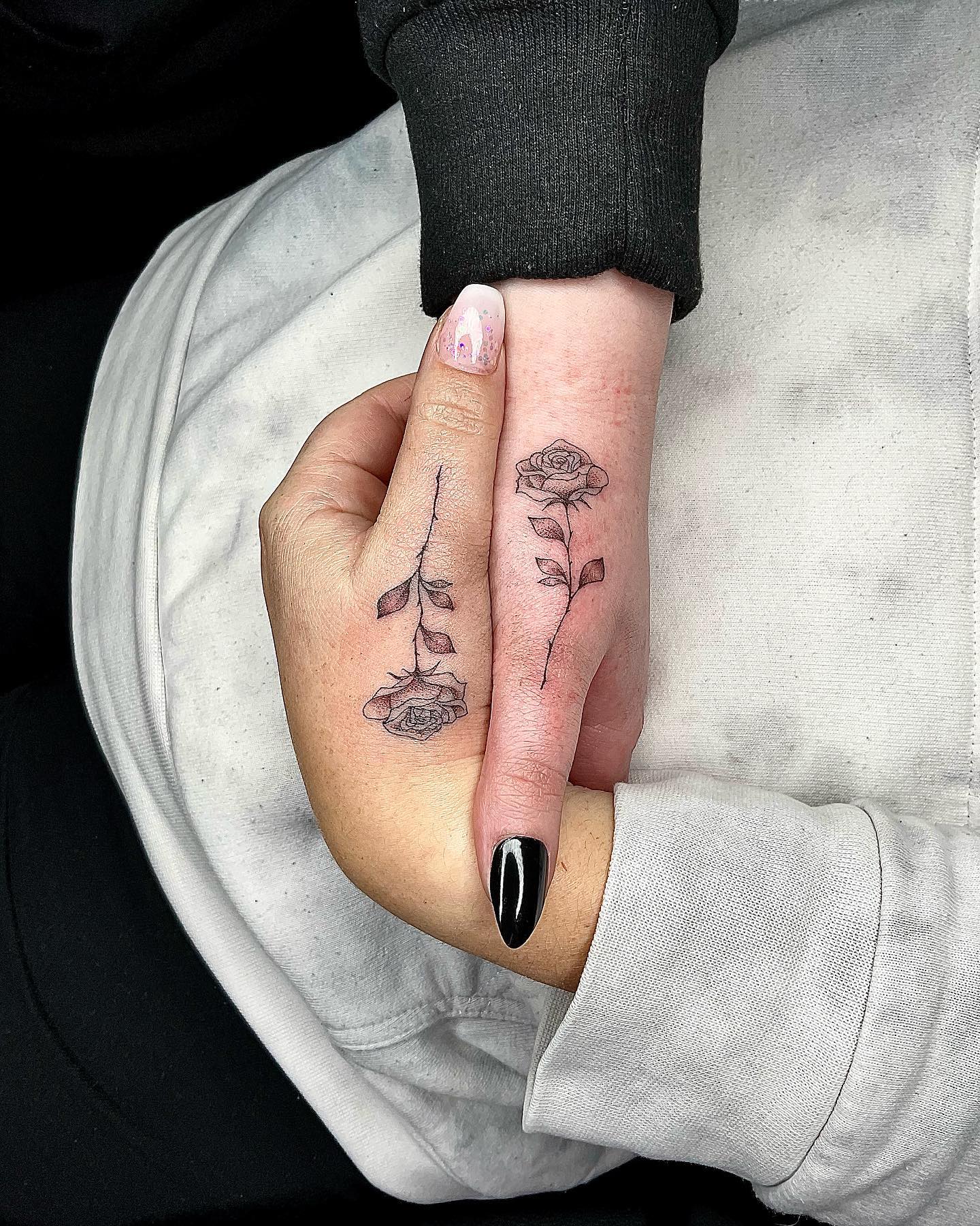 Mom & Daughter Rose Tattoo on Thumbs