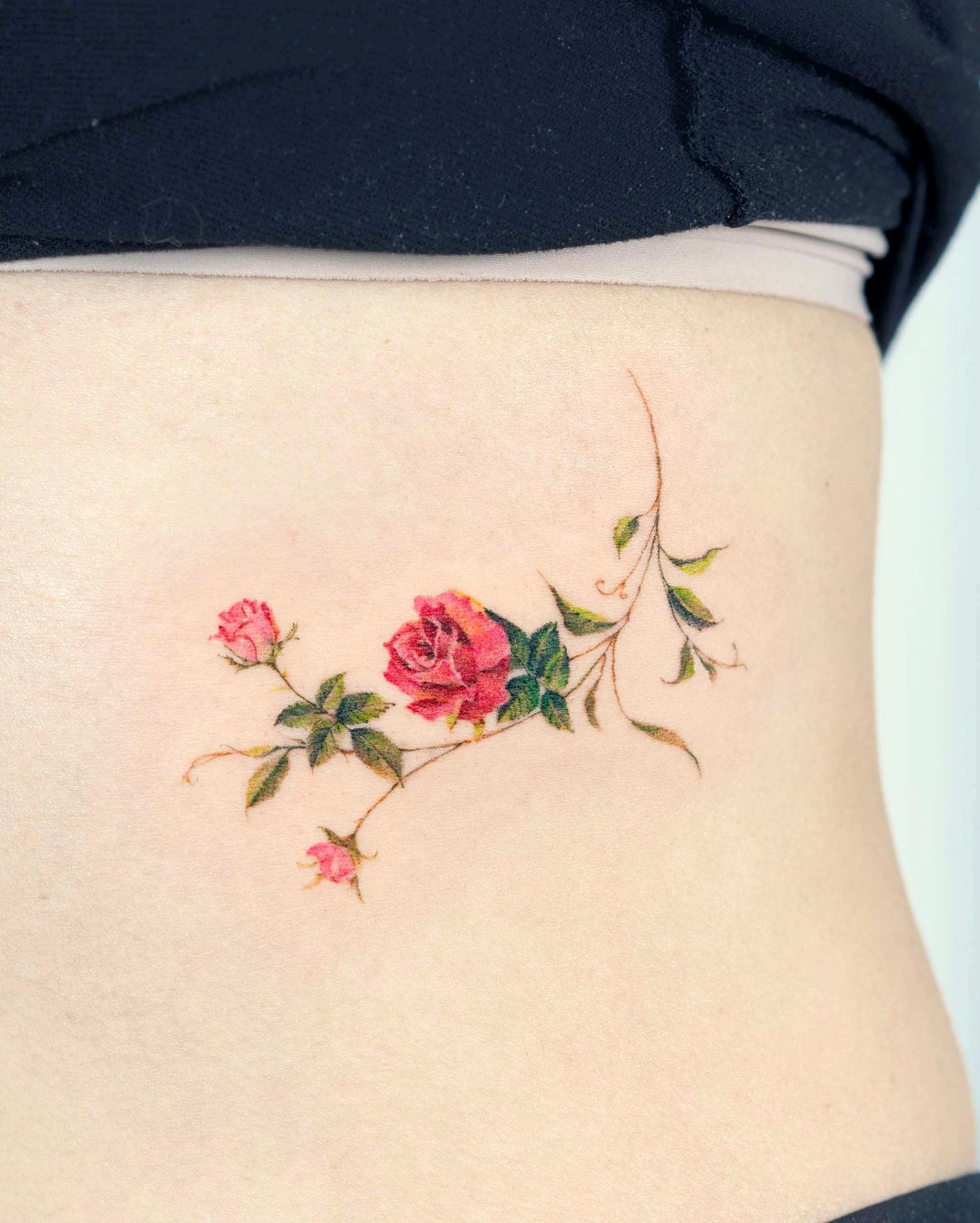 Red Rose on Vine Tattoo