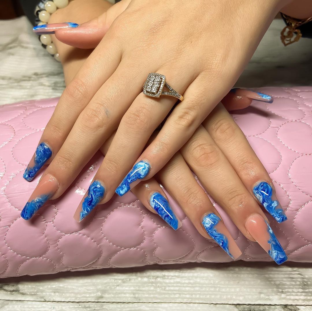 Coffin Royal Blue Nails