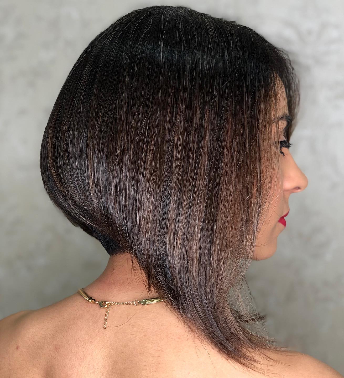 Inverted Bob Cut on Dark Brown Hair