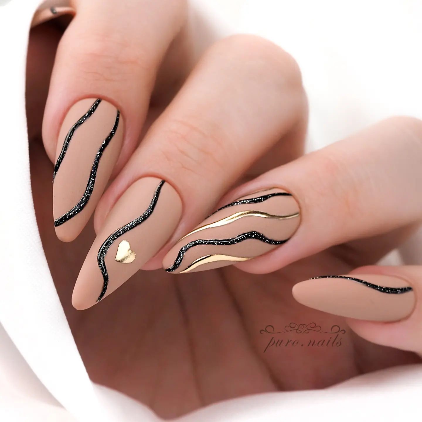 Long Matte Nails with Swirls