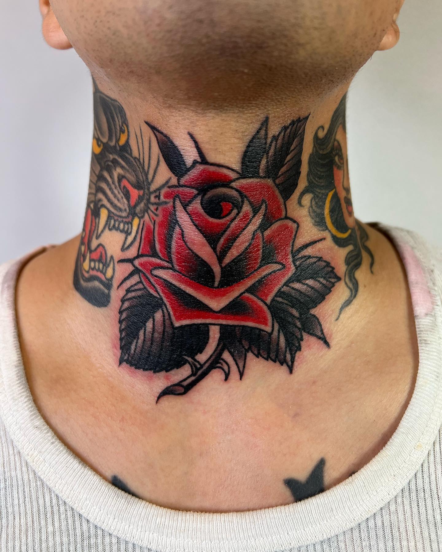 Red Rose Tattoo on Neck