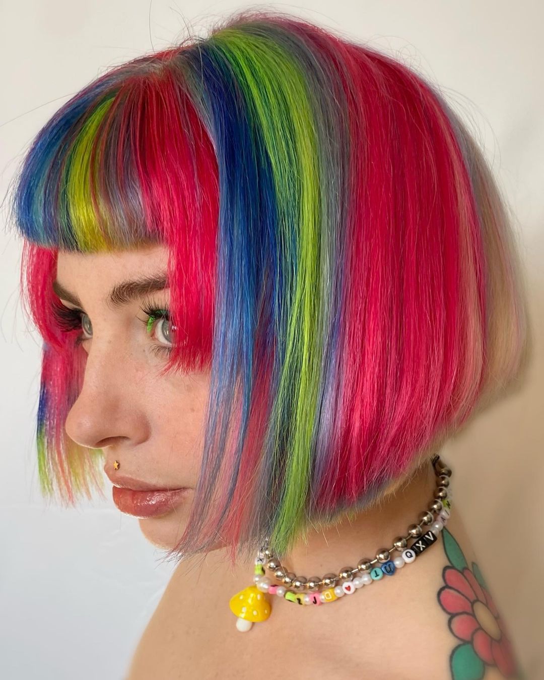 Rainbow Bob Cut with Short Straight Bang