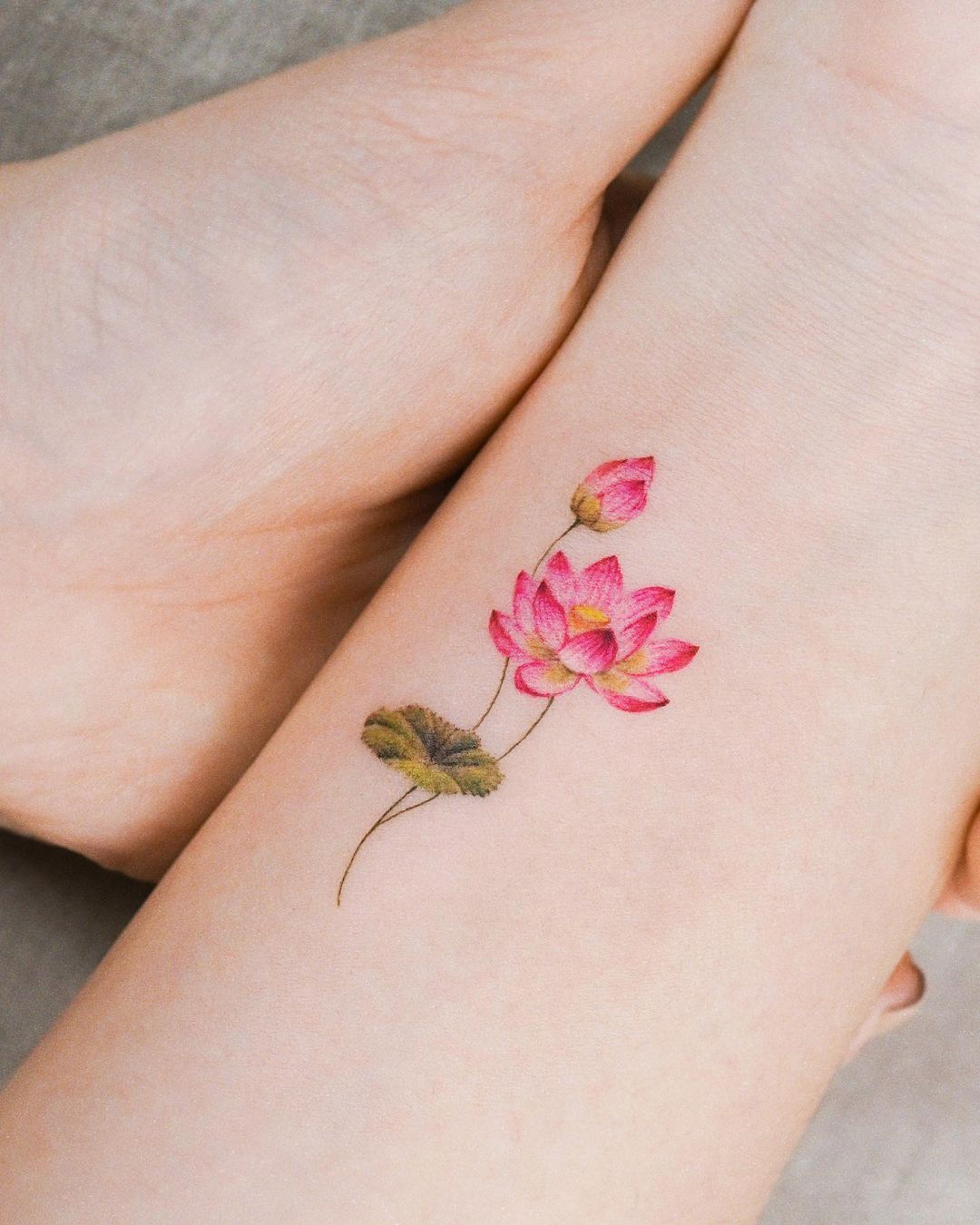 Color Lotus Tattoo on Wrist