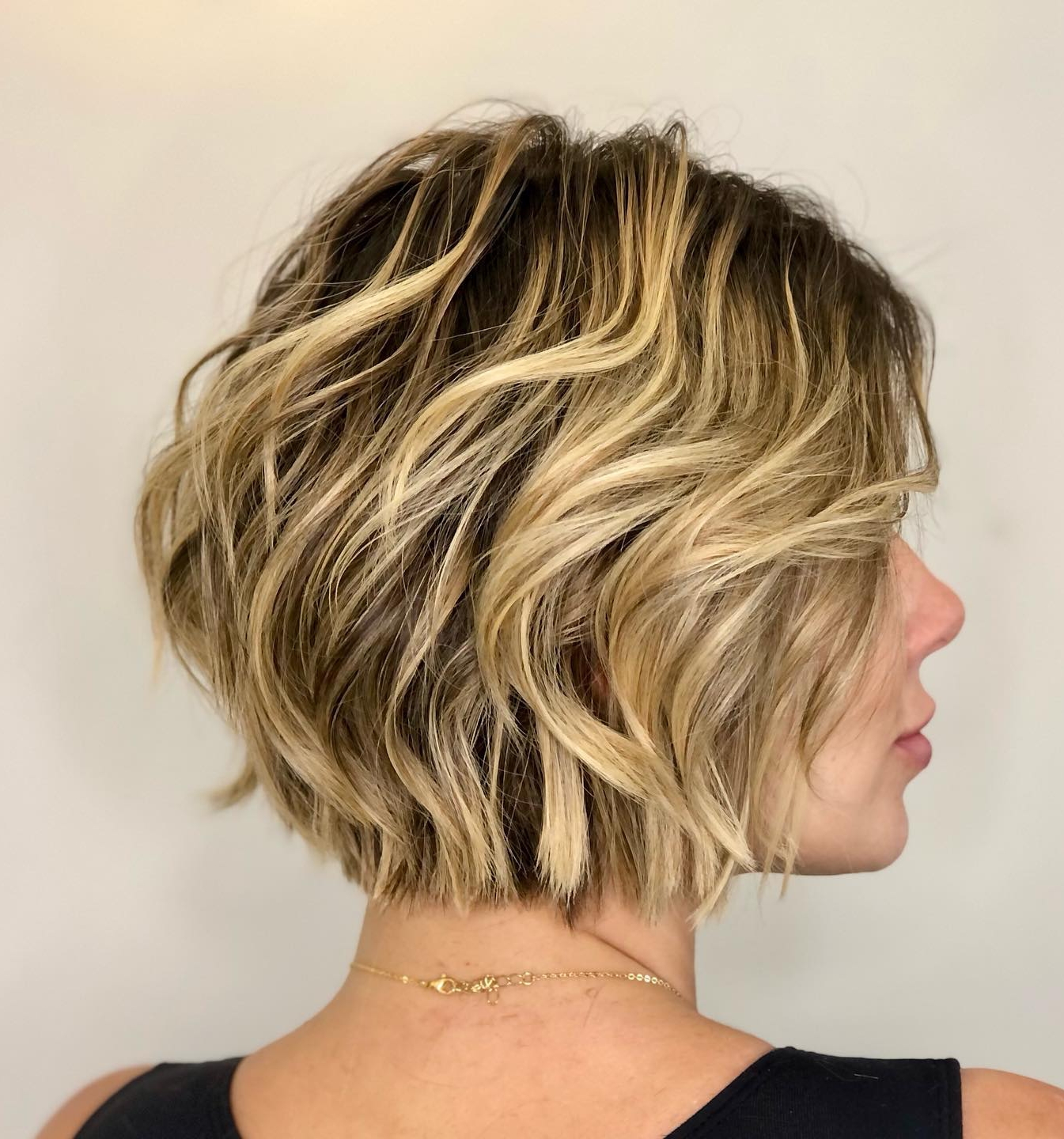 Short Bob Cut on Blonde Wavy Hair