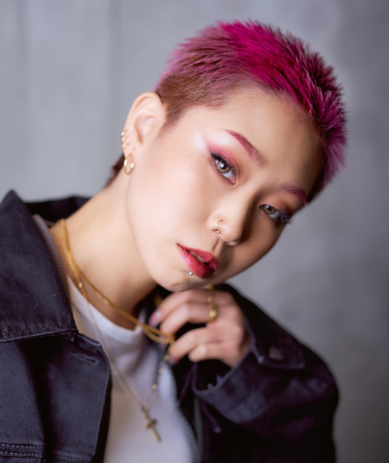 Asian Buzz Cut on Pink Hair