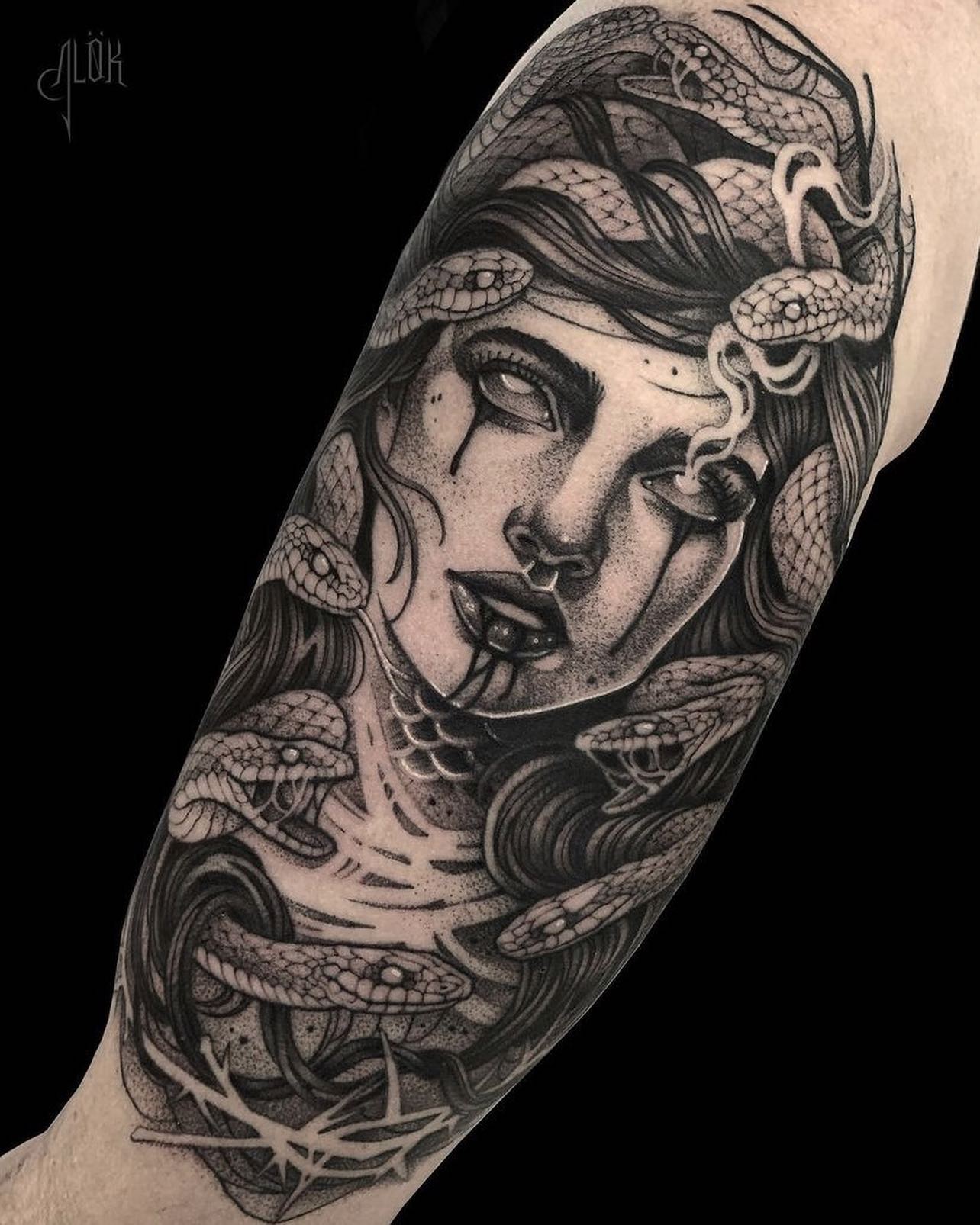 Black Medusa Tattoo on Arm