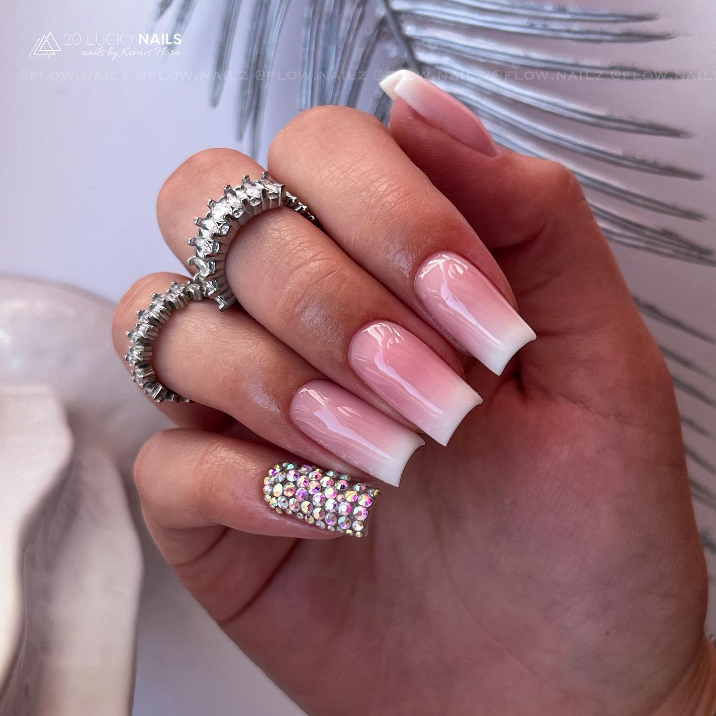 Nude Ombre Nails with Rhinestones