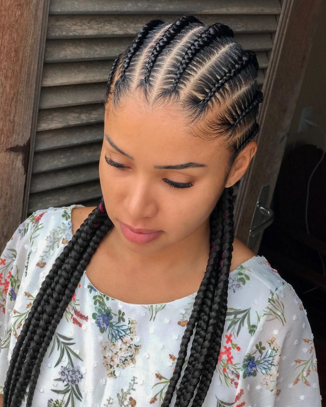 Eight Stitch Braids on Long Black Hair