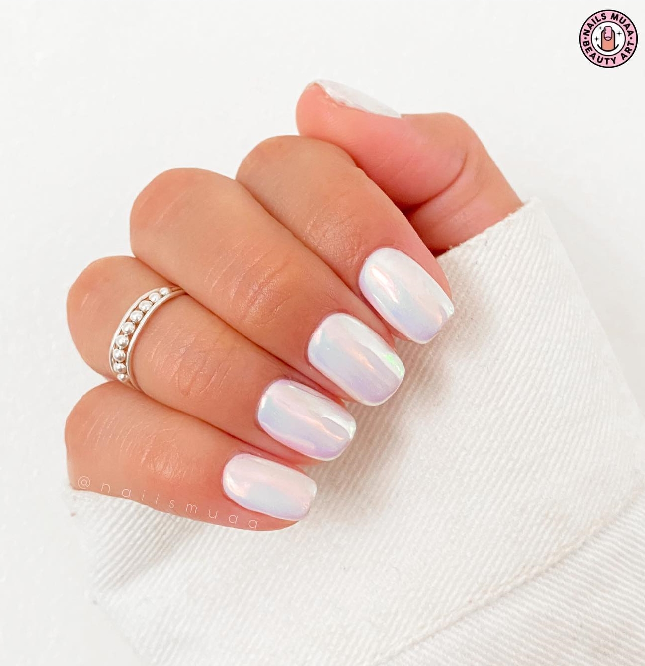 Short White Chrome Nails