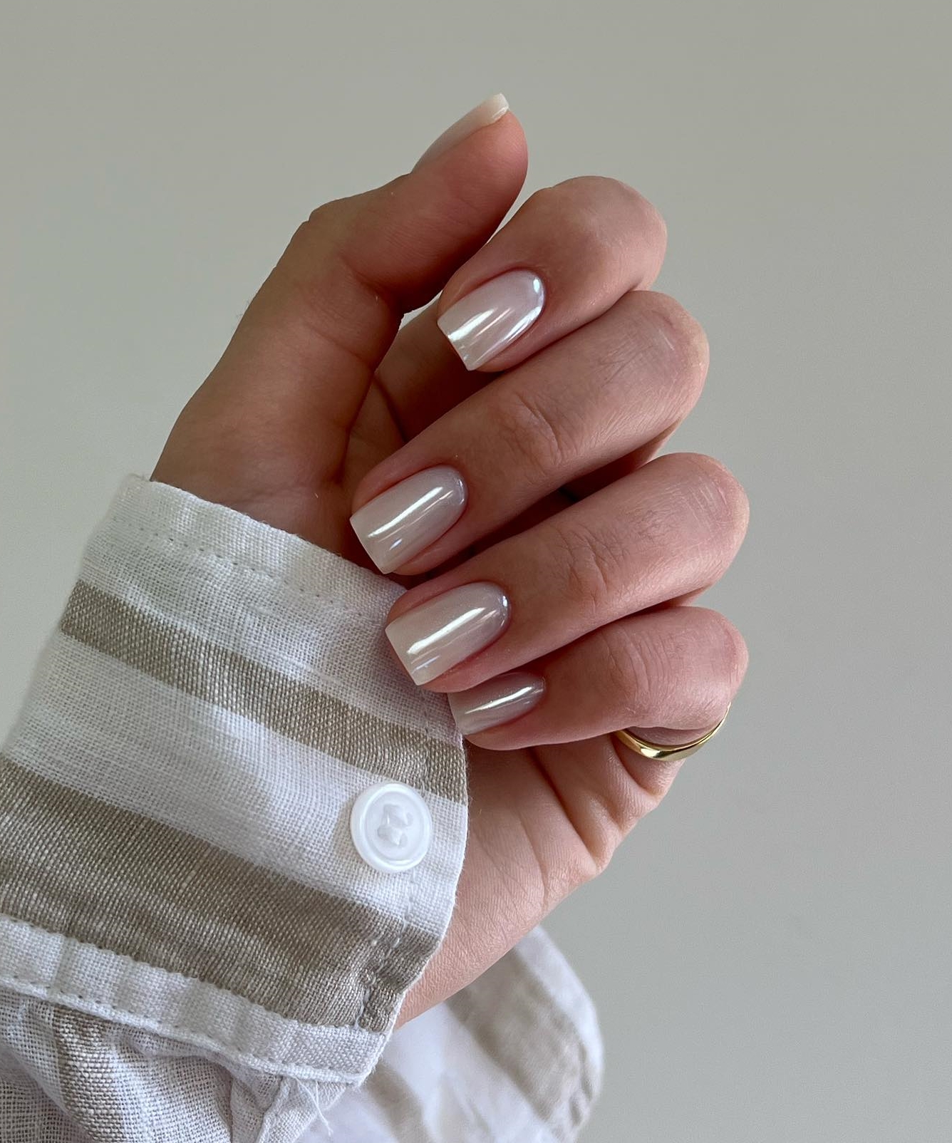 Short Square Pearl White Nails