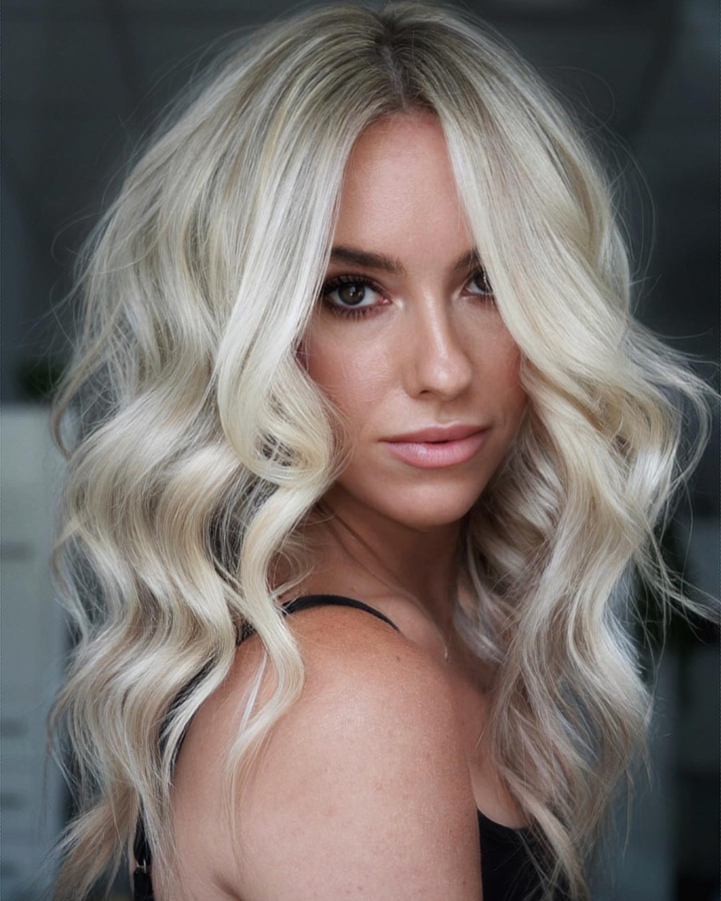 Pearl Ash Blonde Color on Medium Length Hair