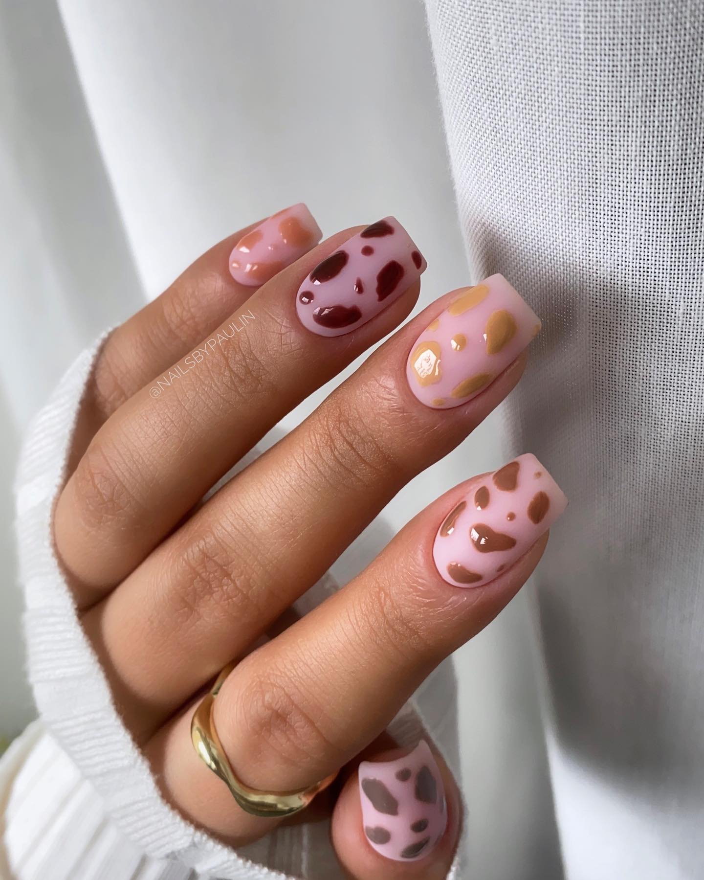 Square Brown Cow Print Nails