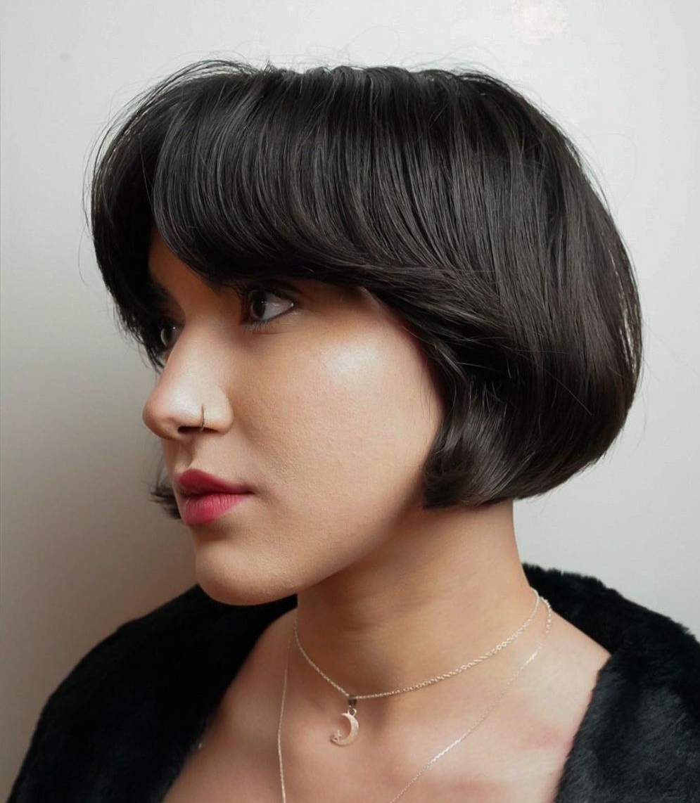 Short Bob Cut with Bang on Dark Brown Hair