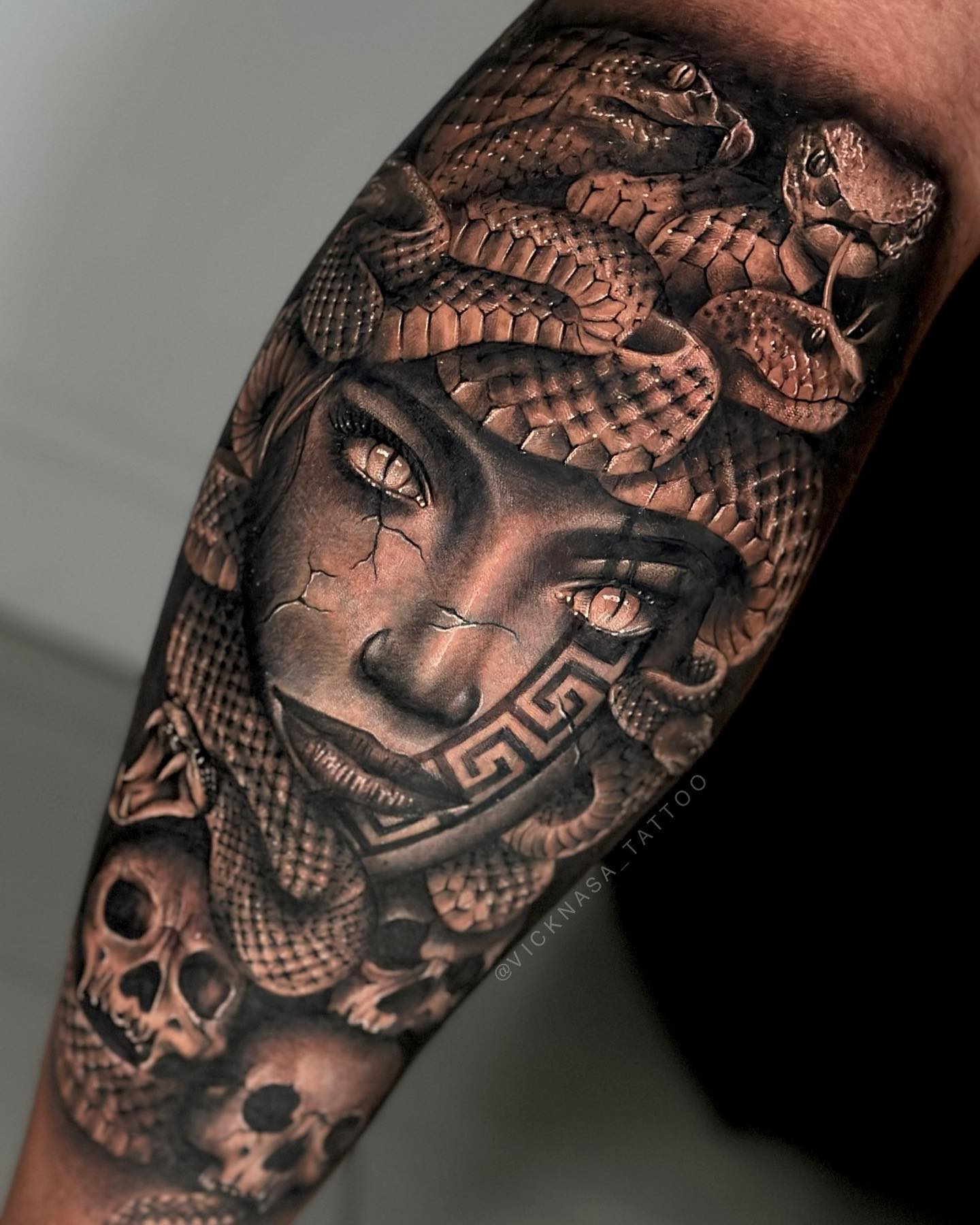 3D Medusa Tattoo with Skulls