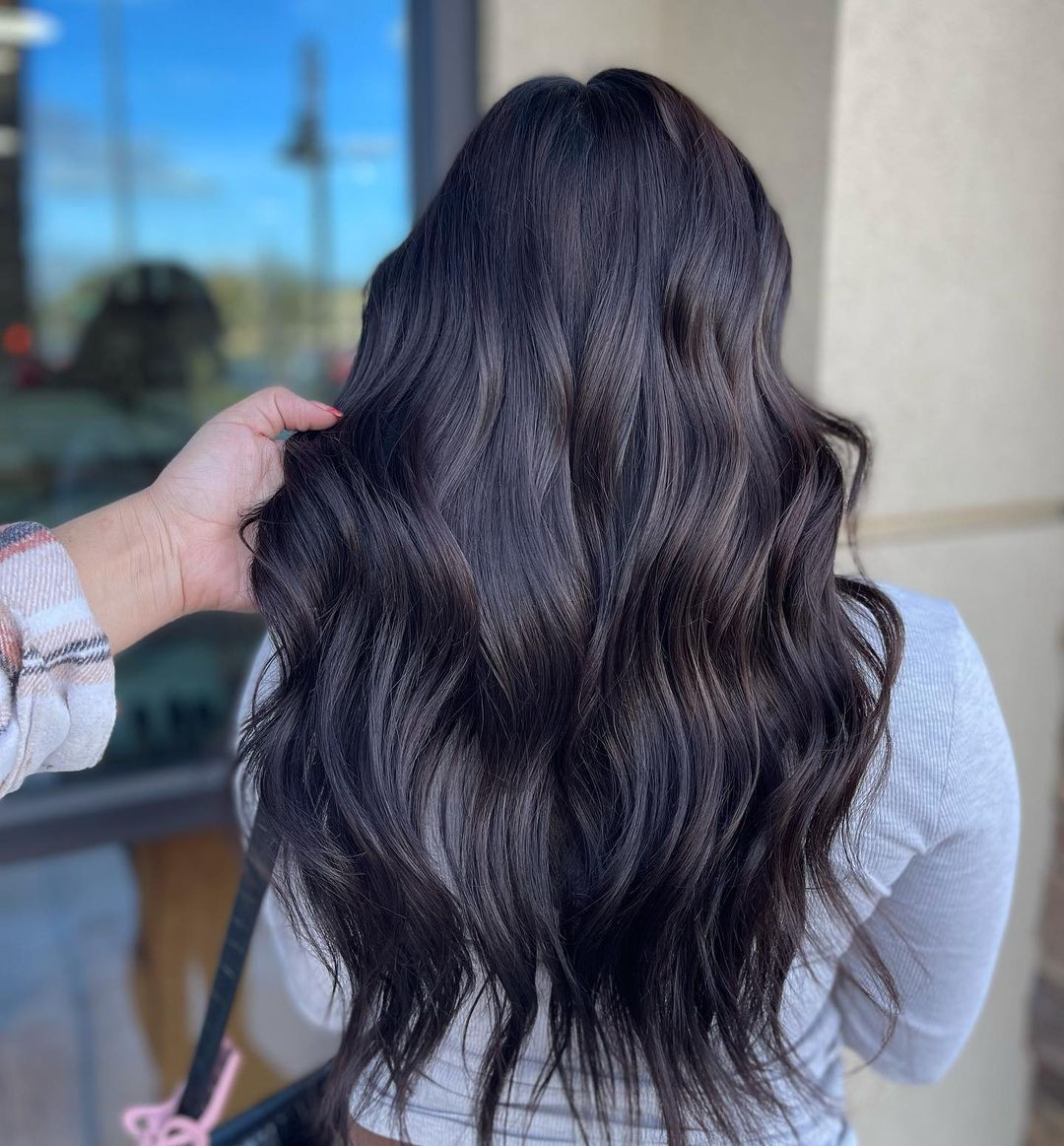 Long Black Hair with Chestnut Highlights