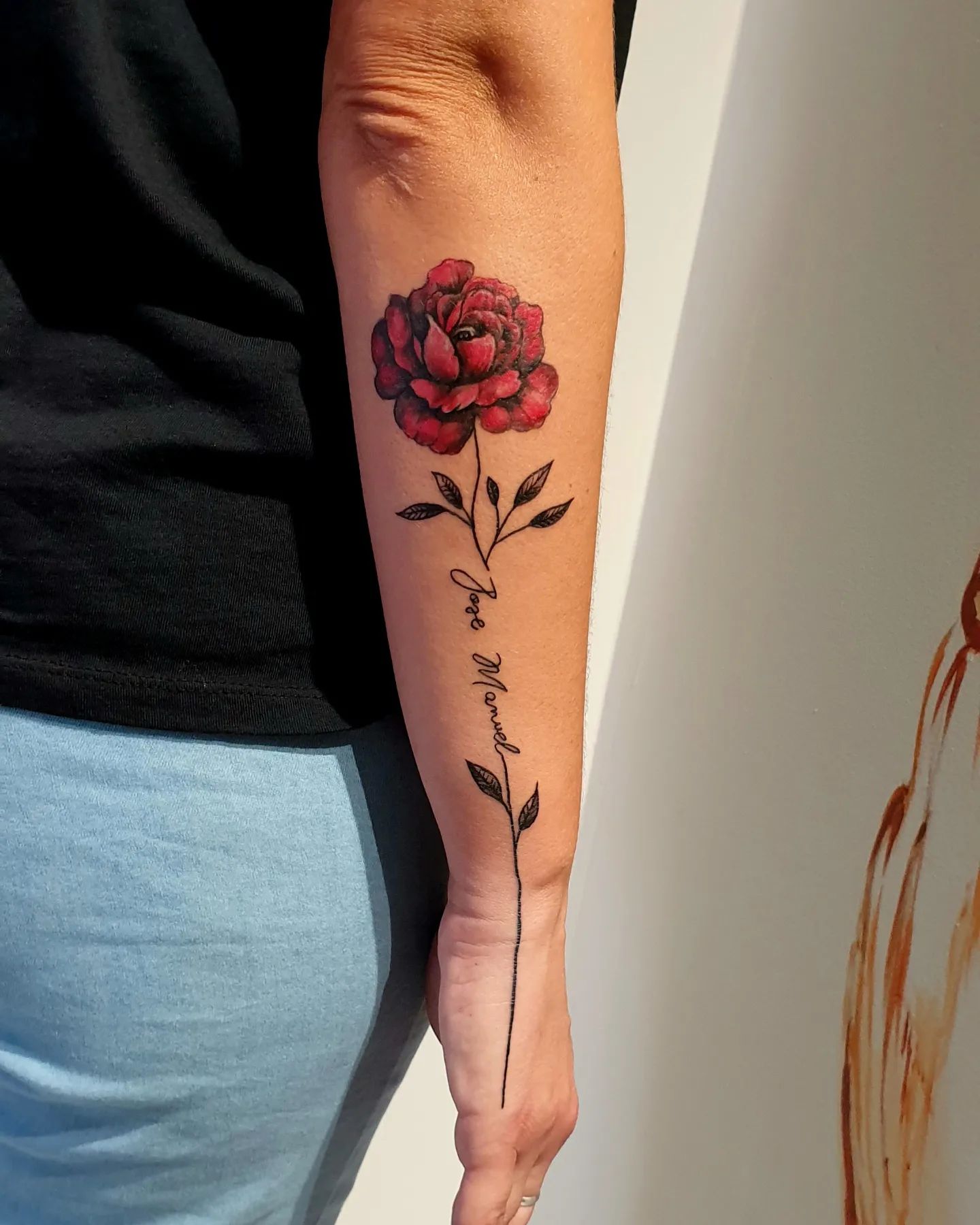 Red Roses Tattoo with Name on Stem