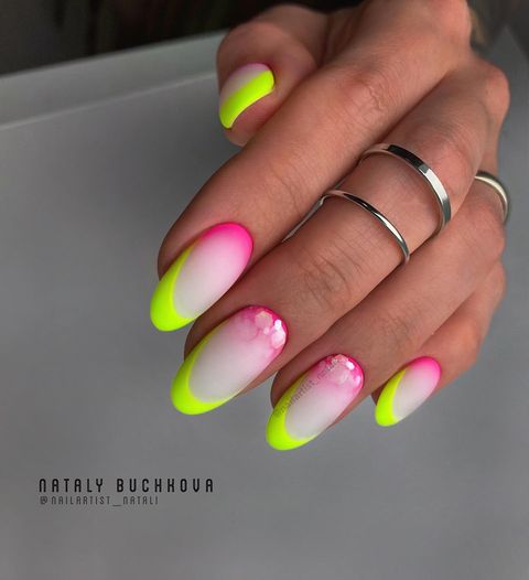 Short Neon Yellow Matte French Nail Tips