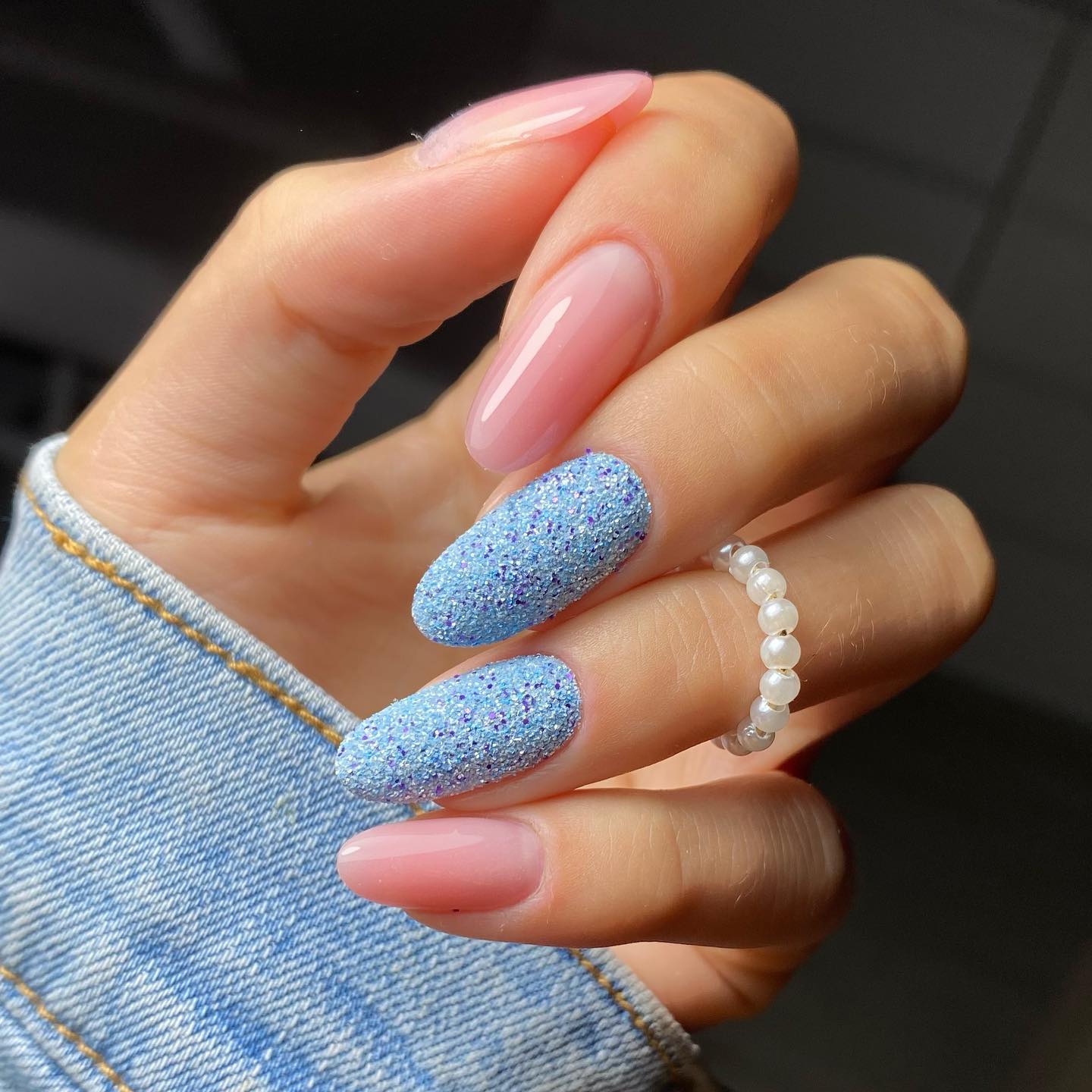 Nude Nails with Sugar Glitter Design