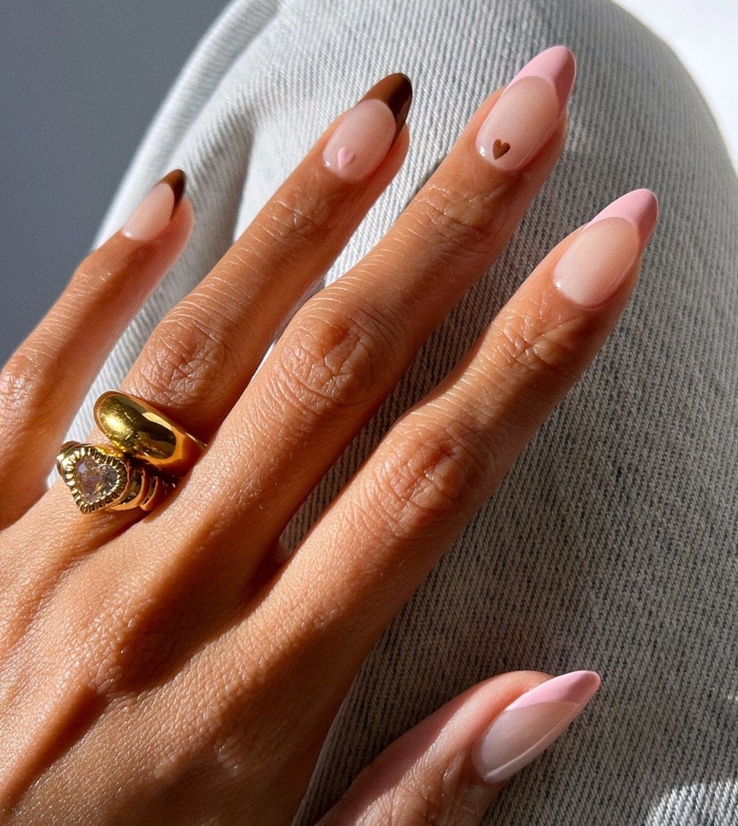 Pink and Brown French Nails