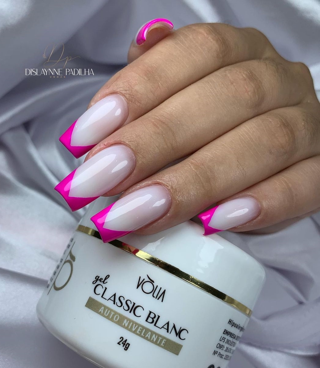 Long Square Pink V Tip Nails