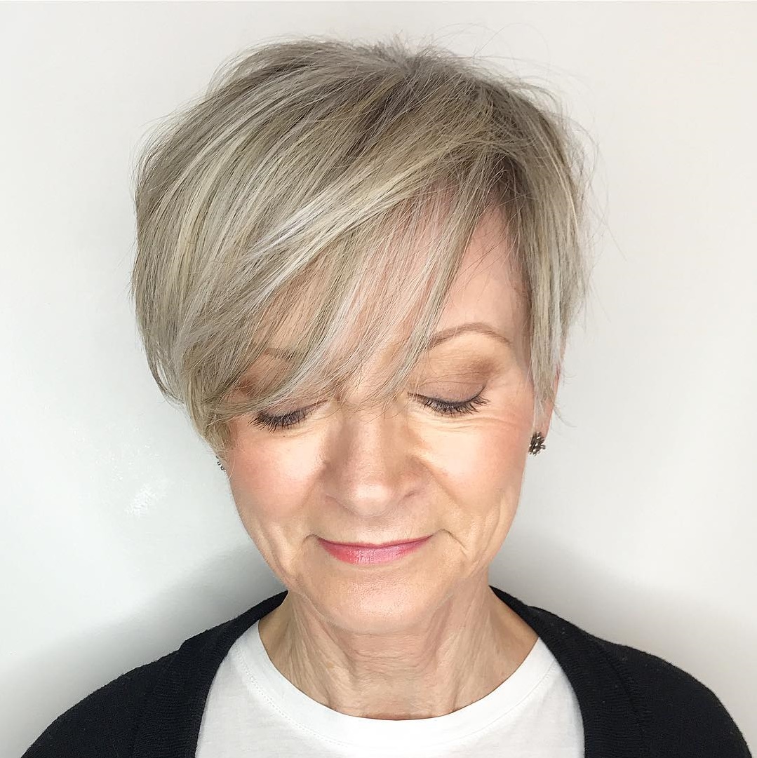 Gray Blonde Pixie With Wispy Bangs