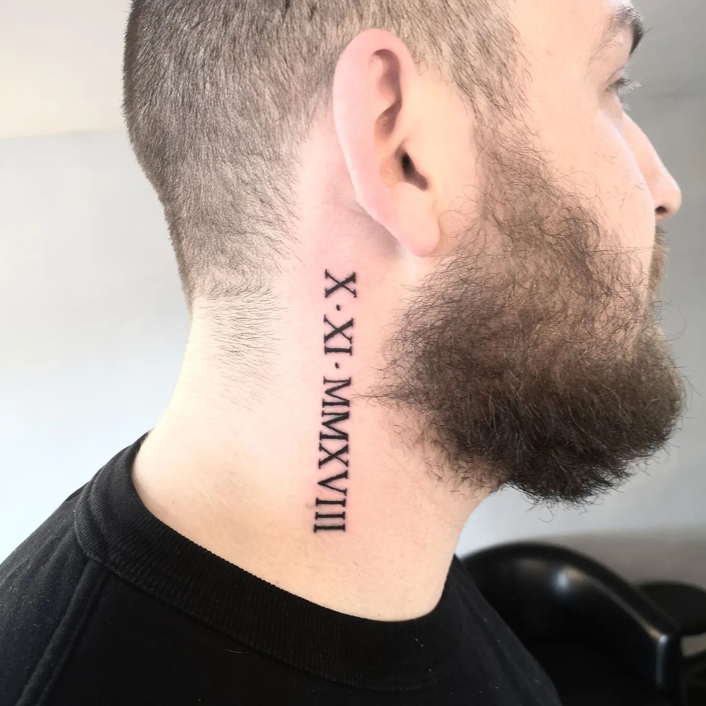 Side Neck Roman numerals Tattoo for Men