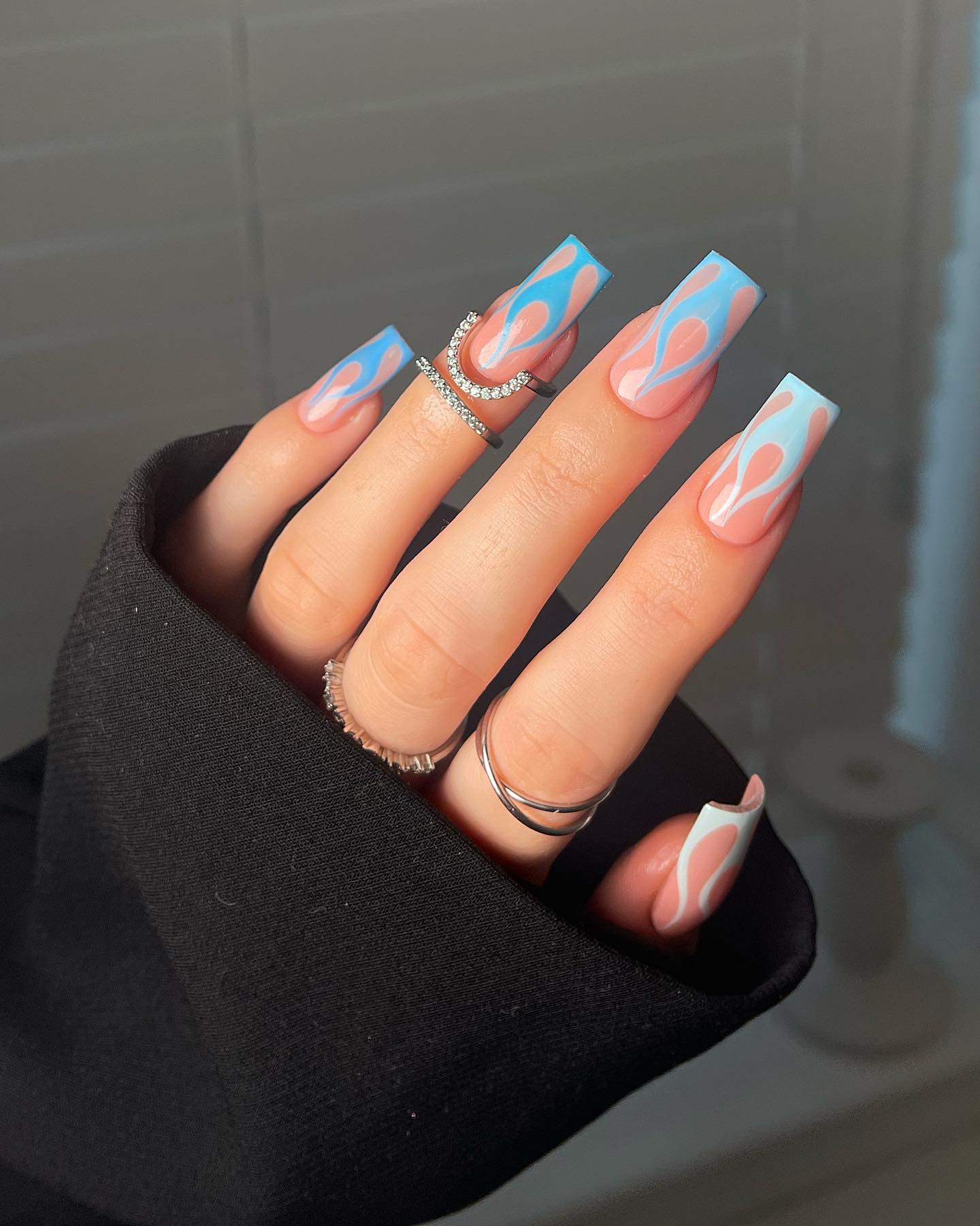 Long Square Blue Frame Nails