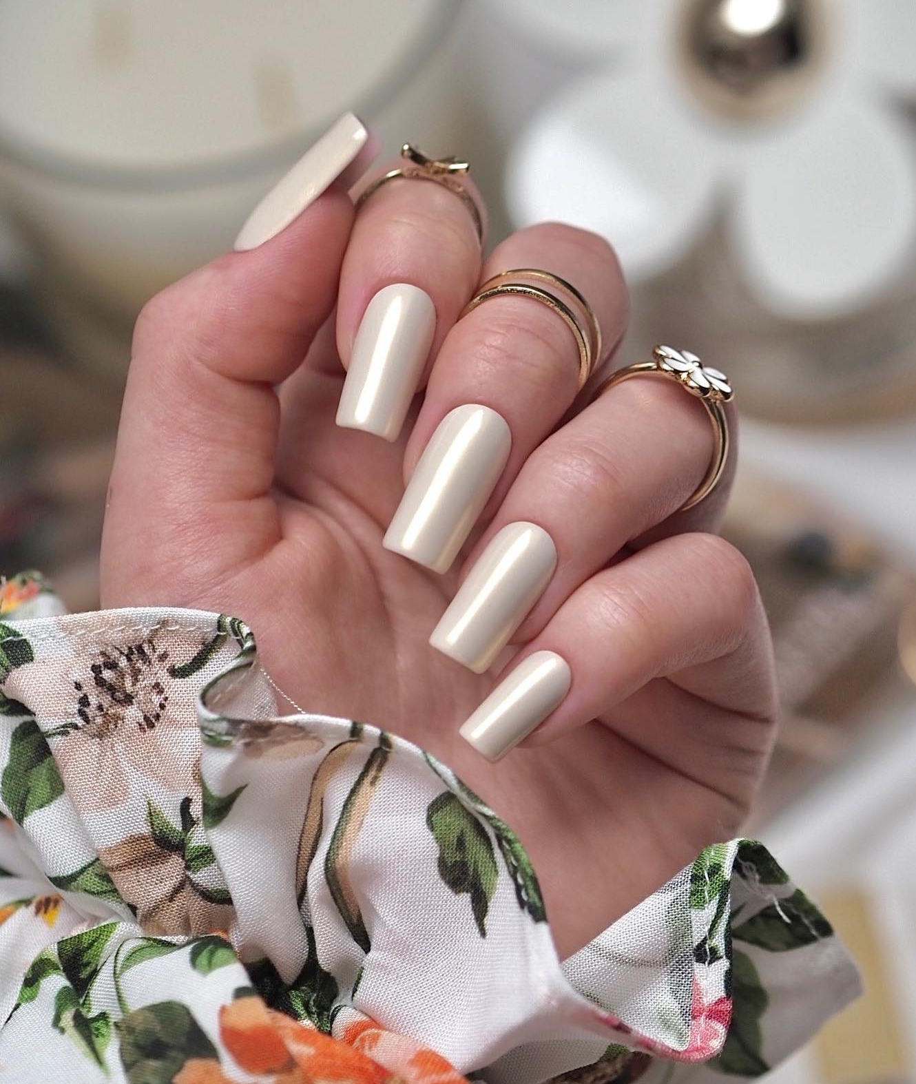 Square Vanilla Chrome Nails