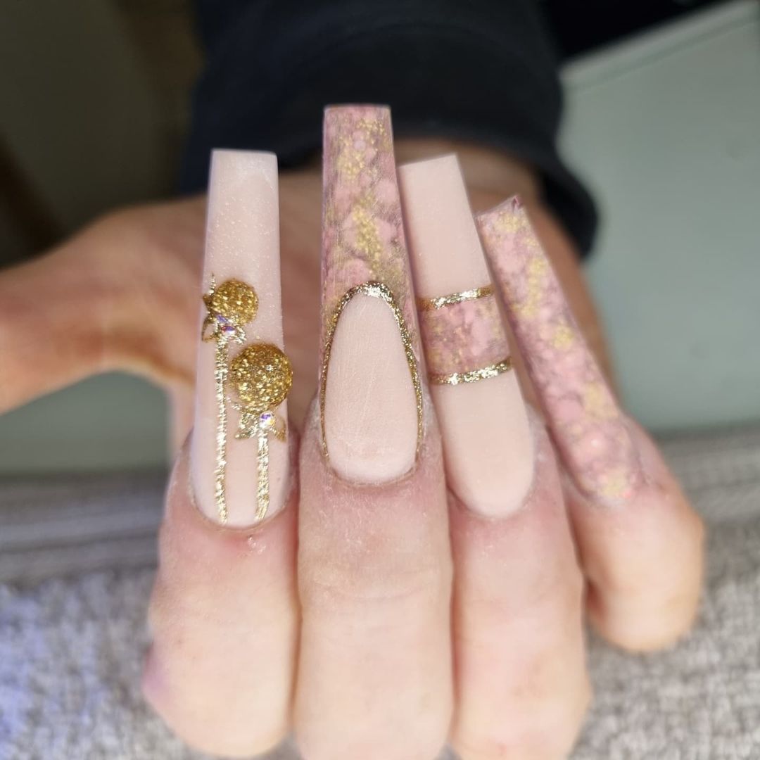 Rose Gold Kylie Jenner Coffin Nails