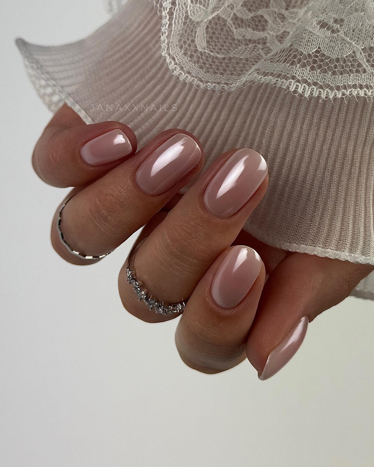 Short Nude Chrome Nails