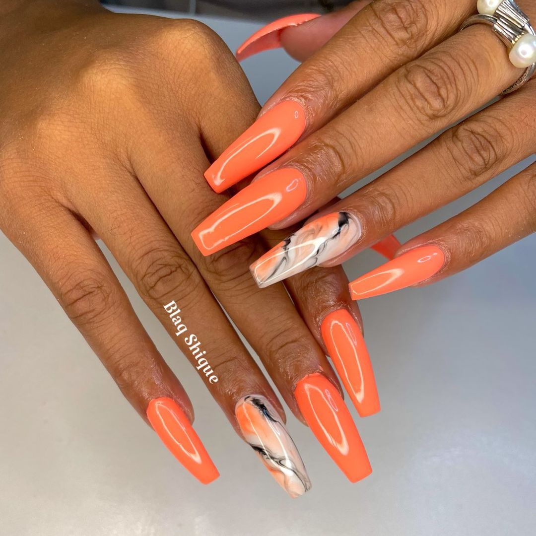 Peach Coffin Nails