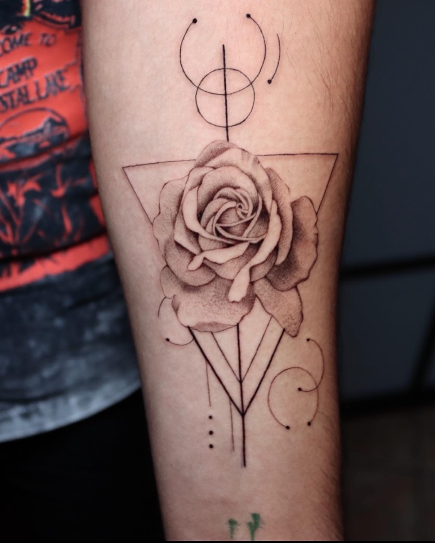 Black Geometric Rose Tattoo on Arm