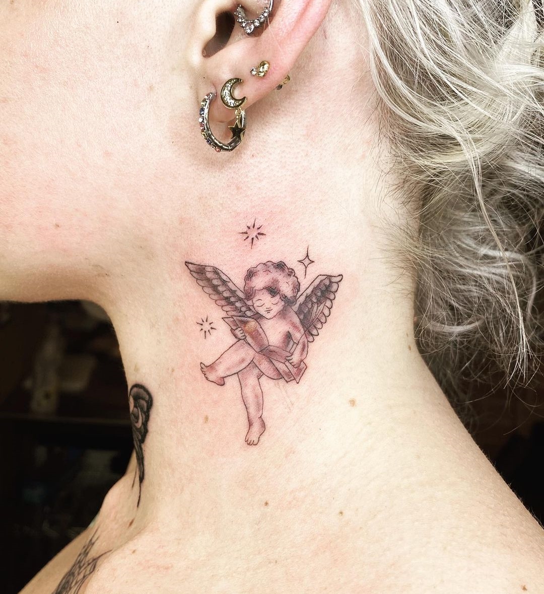 Side Neck Angel Tattoo for Women