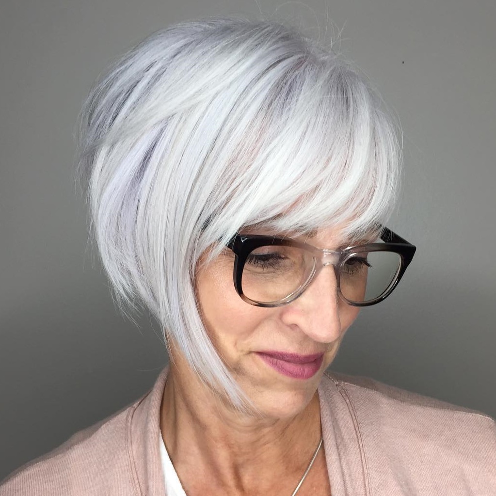 Short Angled White Bob With Bangs