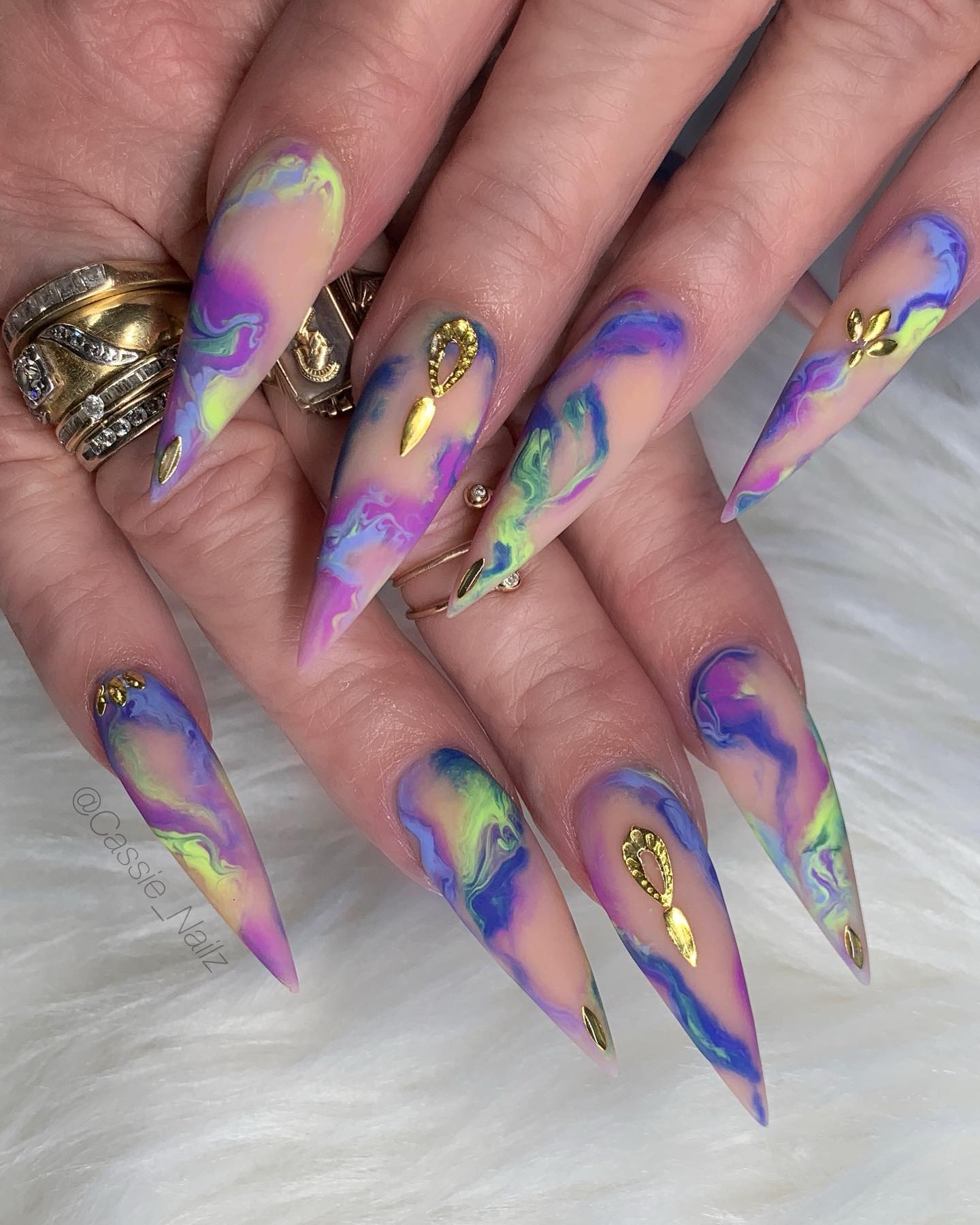 Long Stiletto Marble Nails