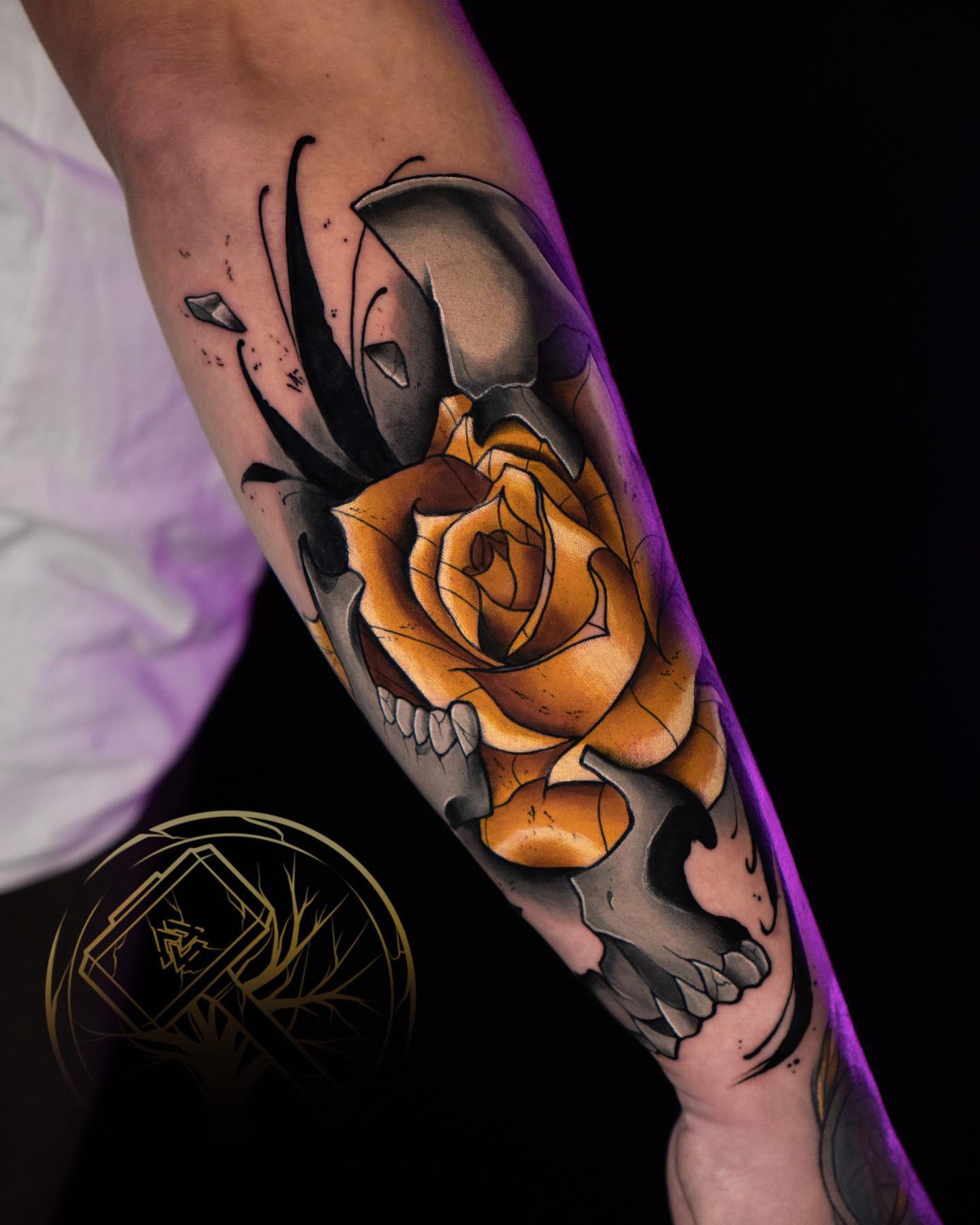 Skull Tattoo with Gold Rose