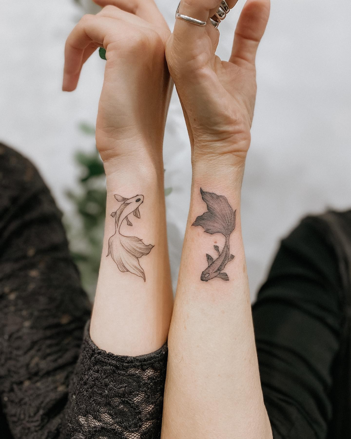 Gold Fish Tattoo on Wrist for Mother & Daughter