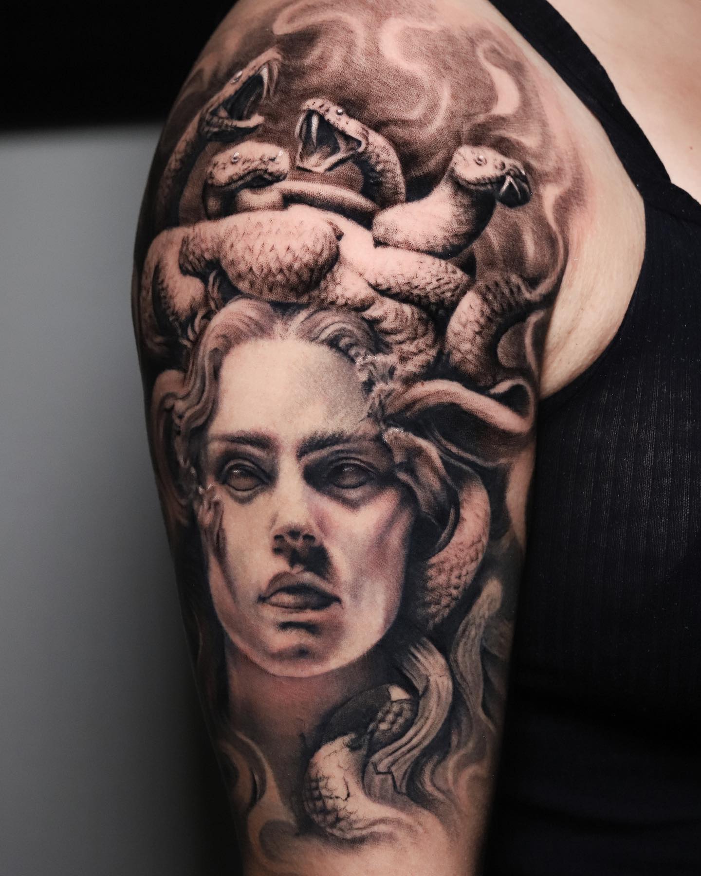 Realistic 3D Medusa Tattoo on Arm