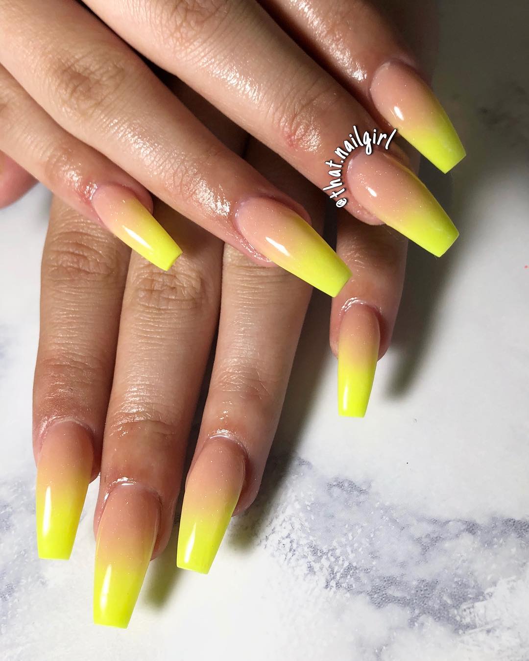 Coffin Yellow Ombre Nails