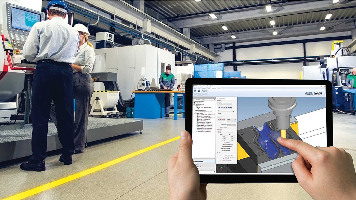 A team uses CAMWorks on a tablet on the shop floor.
